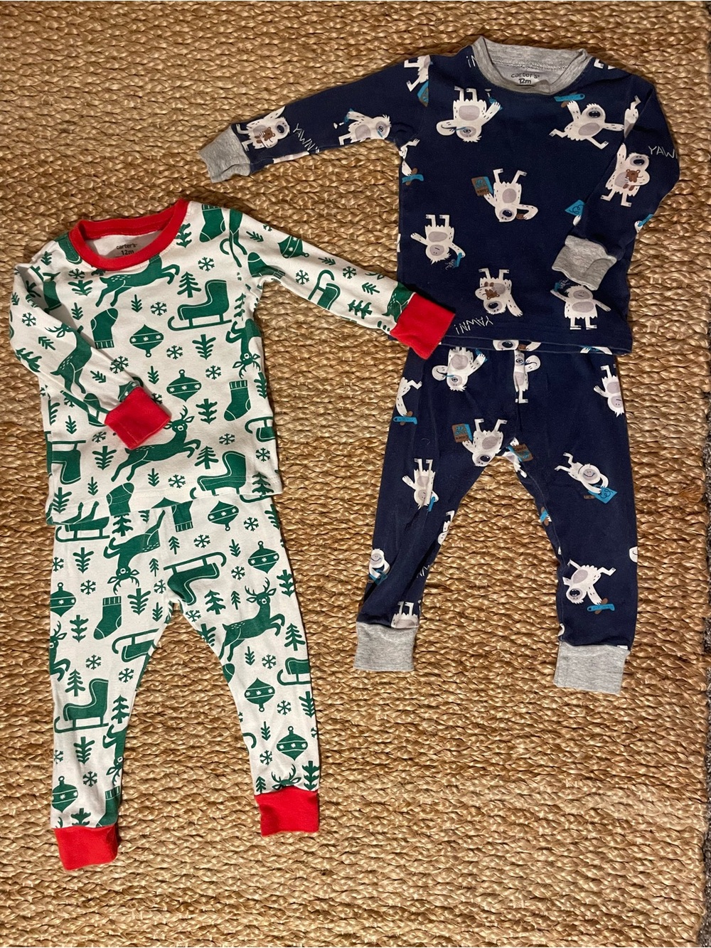 Carter’s 12M Christmas Pajama Bundle 2 Sets Holiday PJs